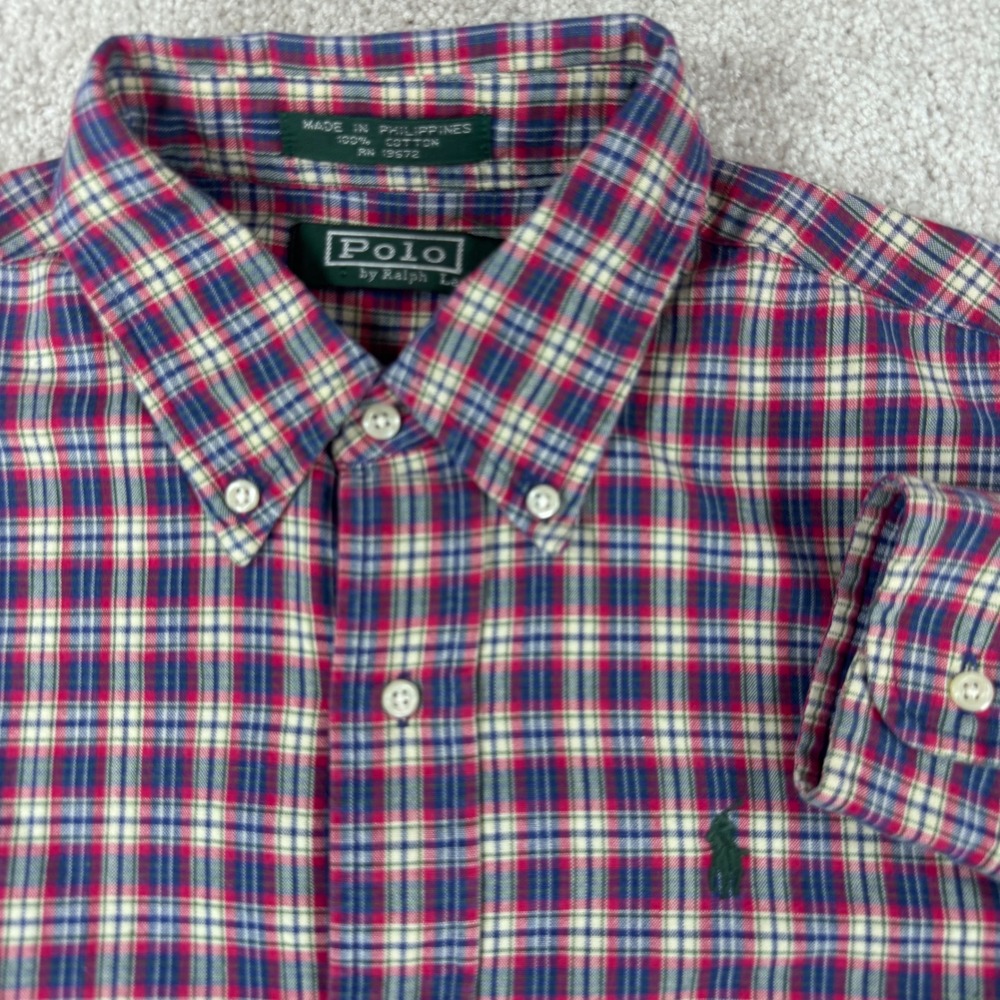 Polo Ralph Lauren Mens XL Plaid Button Down Shirt Red Blue Green Cotton Long Slv